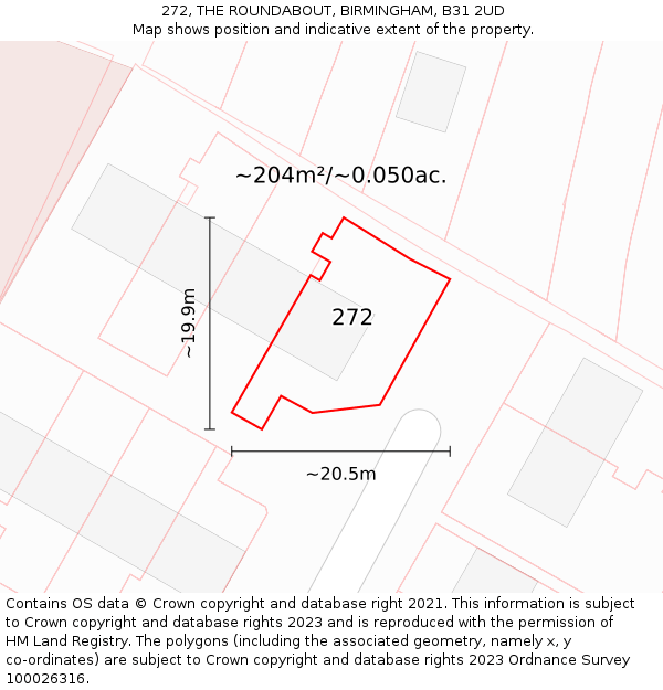 272, THE ROUNDABOUT, BIRMINGHAM, B31 2UD: Plot and title map