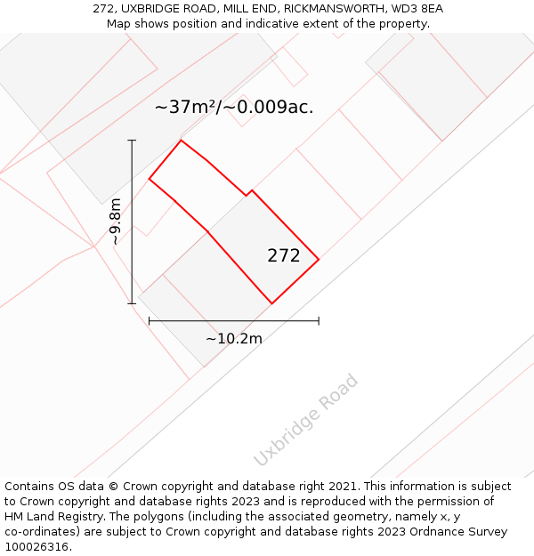 272, UXBRIDGE ROAD, MILL END, RICKMANSWORTH, WD3 8EA: Plot and title map