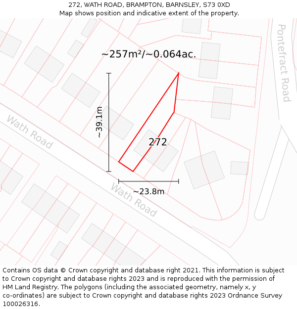 272, WATH ROAD, BRAMPTON, BARNSLEY, S73 0XD: Plot and title map