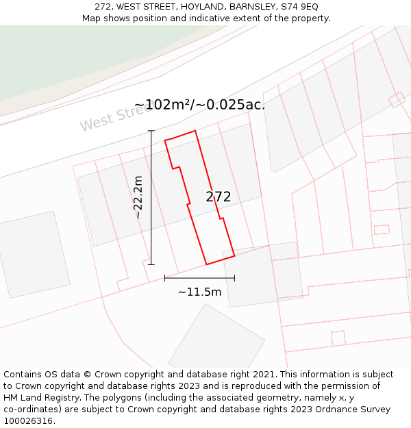 272, WEST STREET, HOYLAND, BARNSLEY, S74 9EQ: Plot and title map