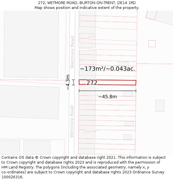 272, WETMORE ROAD, BURTON-ON-TRENT, DE14 1RD: Plot and title map
