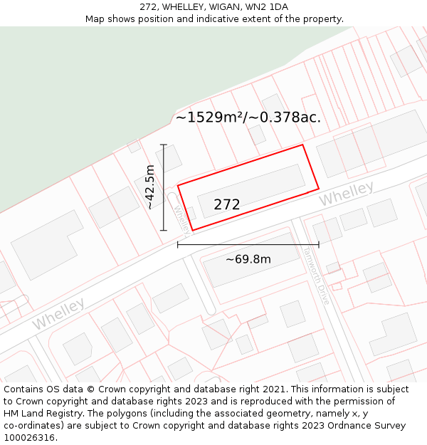 272, WHELLEY, WIGAN, WN2 1DA: Plot and title map