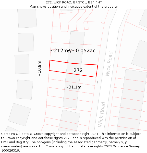 272, WICK ROAD, BRISTOL, BS4 4HT: Plot and title map