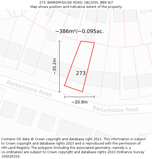 273, BARKERHOUSE ROAD, NELSON, BB9 9LT: Plot and title map