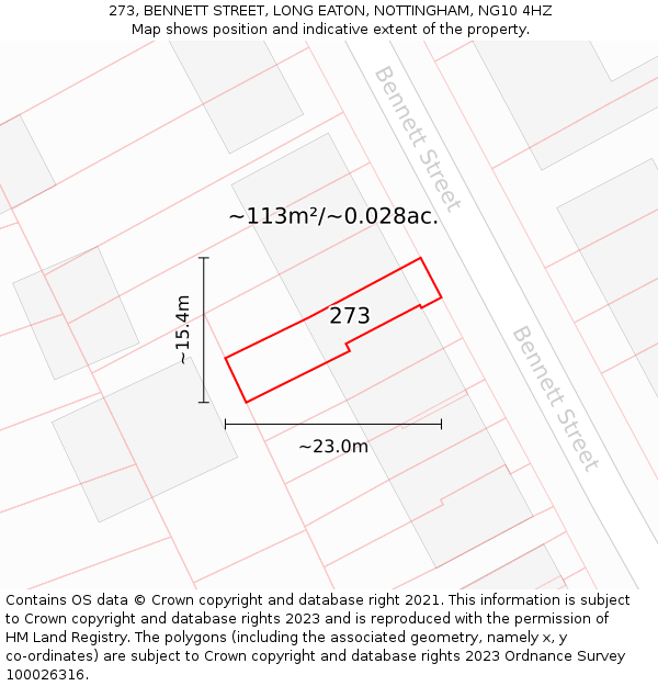 273, BENNETT STREET, LONG EATON, NOTTINGHAM, NG10 4HZ: Plot and title map
