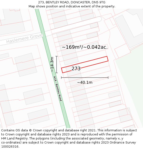 273, BENTLEY ROAD, DONCASTER, DN5 9TG: Plot and title map