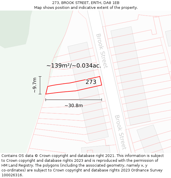 273, BROOK STREET, ERITH, DA8 1EB: Plot and title map