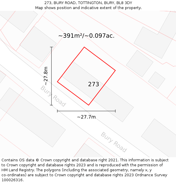 273, BURY ROAD, TOTTINGTON, BURY, BL8 3DY: Plot and title map