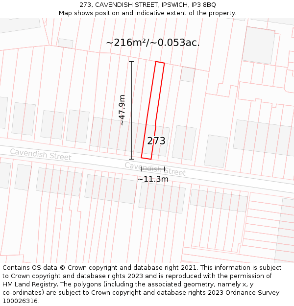273, CAVENDISH STREET, IPSWICH, IP3 8BQ: Plot and title map