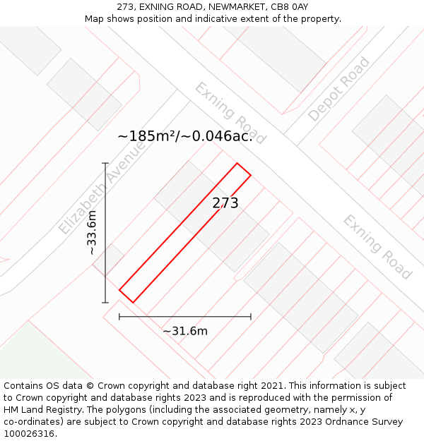 273, EXNING ROAD, NEWMARKET, CB8 0AY: Plot and title map