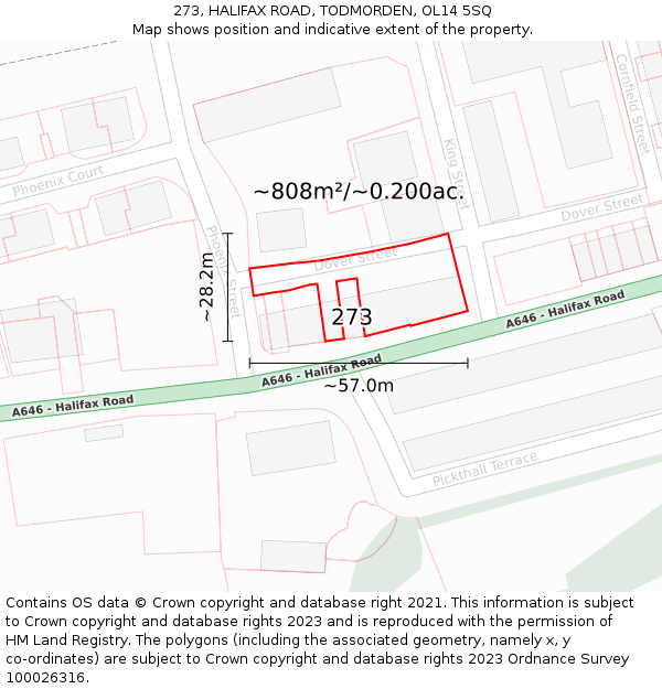 273, HALIFAX ROAD, TODMORDEN, OL14 5SQ: Plot and title map