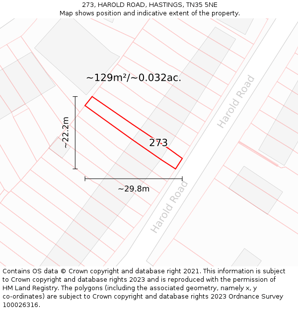 273, HAROLD ROAD, HASTINGS, TN35 5NE: Plot and title map