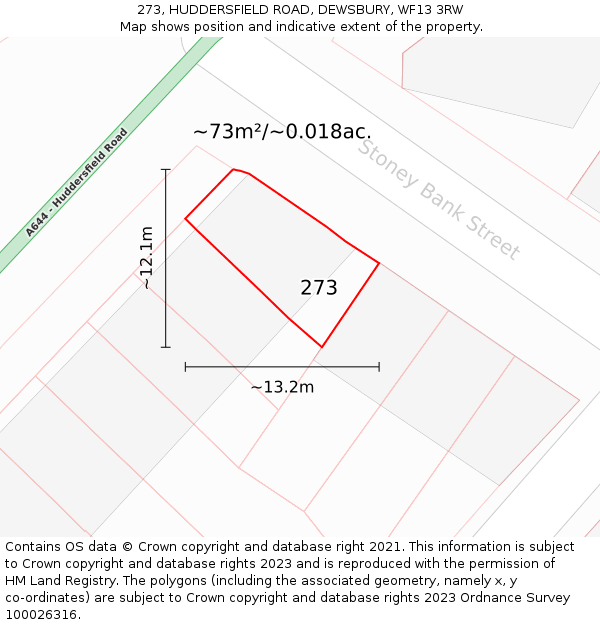 273, HUDDERSFIELD ROAD, DEWSBURY, WF13 3RW: Plot and title map