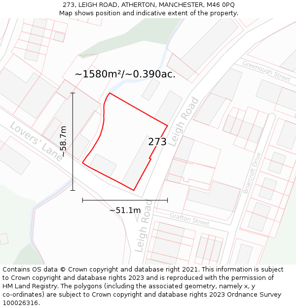 273, LEIGH ROAD, ATHERTON, MANCHESTER, M46 0PQ: Plot and title map
