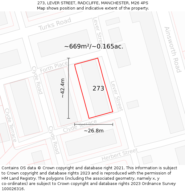 273, LEVER STREET, RADCLIFFE, MANCHESTER, M26 4PS: Plot and title map
