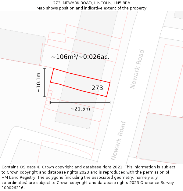 273, NEWARK ROAD, LINCOLN, LN5 8PA: Plot and title map
