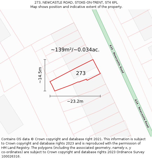 273, NEWCASTLE ROAD, STOKE-ON-TRENT, ST4 6PL: Plot and title map