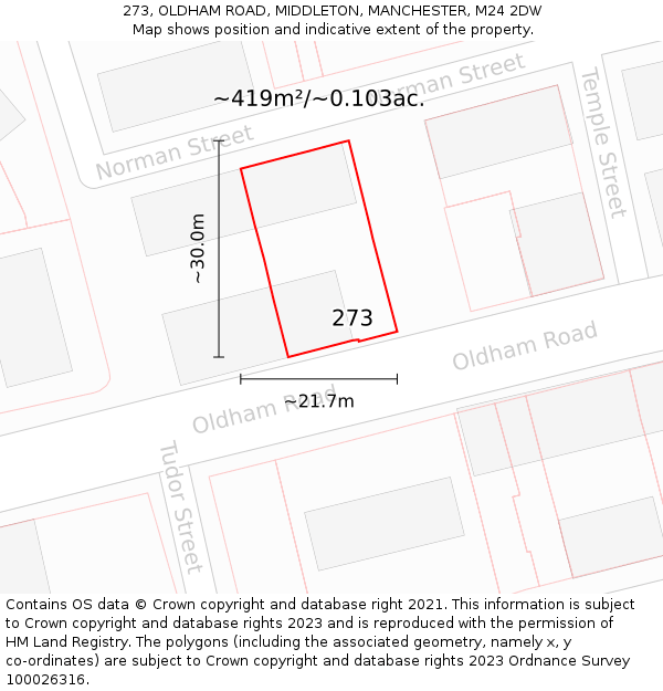 273, OLDHAM ROAD, MIDDLETON, MANCHESTER, M24 2DW: Plot and title map