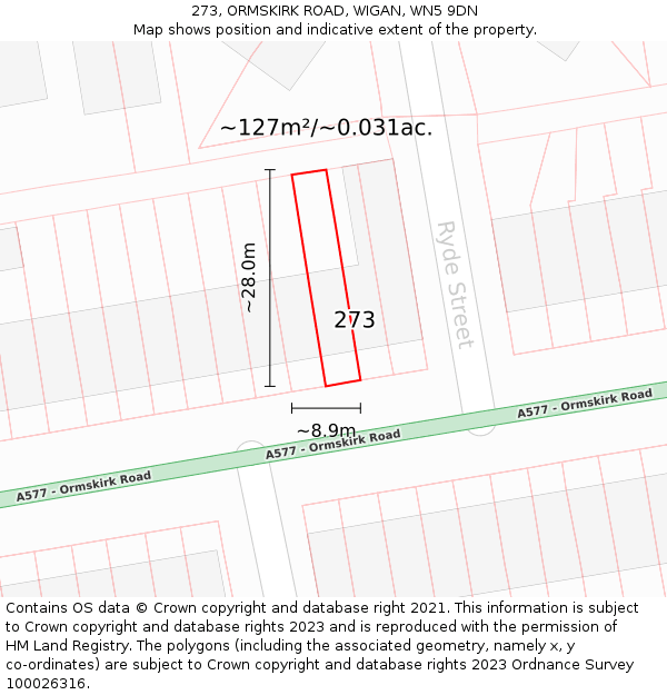 273, ORMSKIRK ROAD, WIGAN, WN5 9DN: Plot and title map