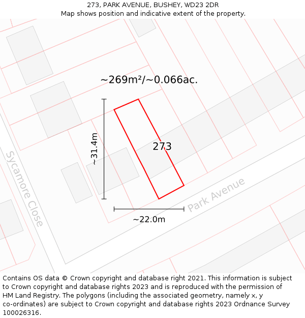 273, PARK AVENUE, BUSHEY, WD23 2DR: Plot and title map