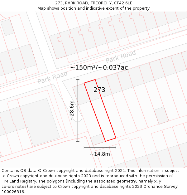 273, PARK ROAD, TREORCHY, CF42 6LE: Plot and title map