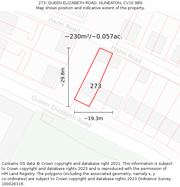 273, QUEEN ELIZABETH ROAD, NUNEATON, CV10 9BS: Plot and title map