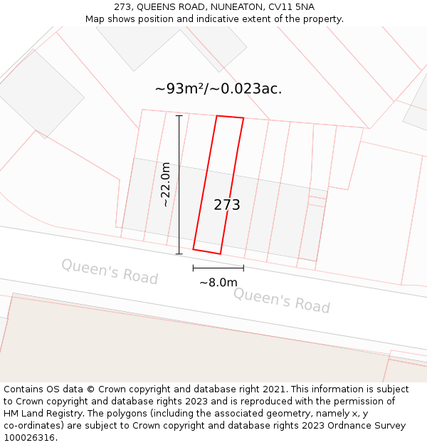 273, QUEENS ROAD, NUNEATON, CV11 5NA: Plot and title map