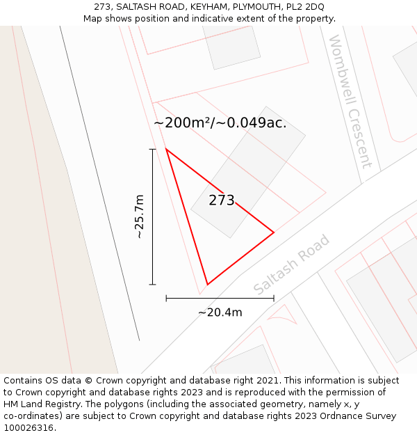 273, SALTASH ROAD, KEYHAM, PLYMOUTH, PL2 2DQ: Plot and title map