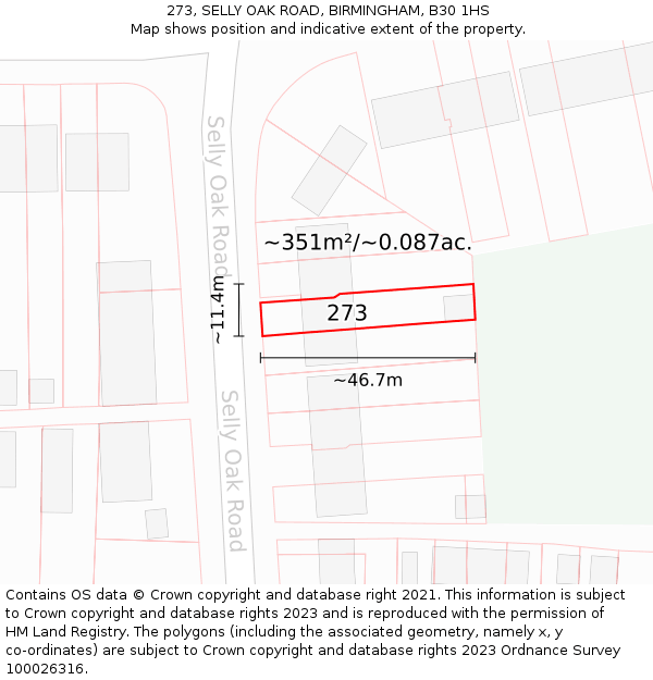 273, SELLY OAK ROAD, BIRMINGHAM, B30 1HS: Plot and title map