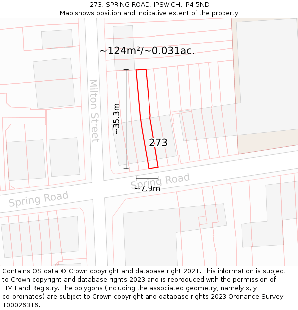 273, SPRING ROAD, IPSWICH, IP4 5ND: Plot and title map