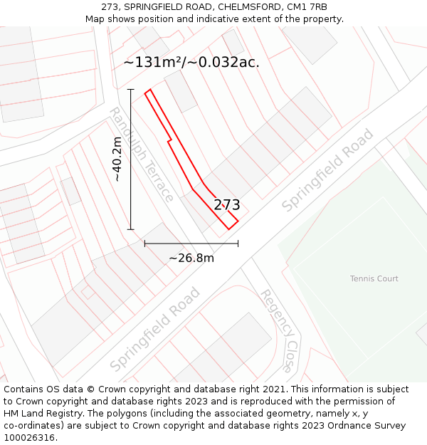 273, SPRINGFIELD ROAD, CHELMSFORD, CM1 7RB: Plot and title map