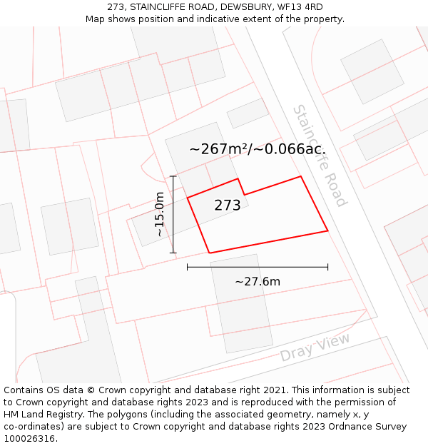 273, STAINCLIFFE ROAD, DEWSBURY, WF13 4RD: Plot and title map