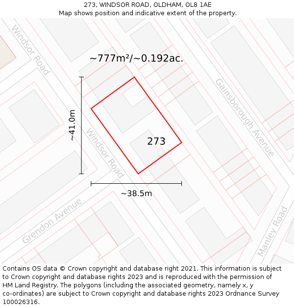 273, WINDSOR ROAD, OLDHAM, OL8 1AE: Plot and title map