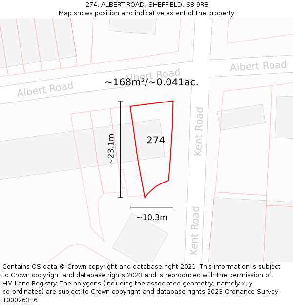 274, ALBERT ROAD, SHEFFIELD, S8 9RB: Plot and title map