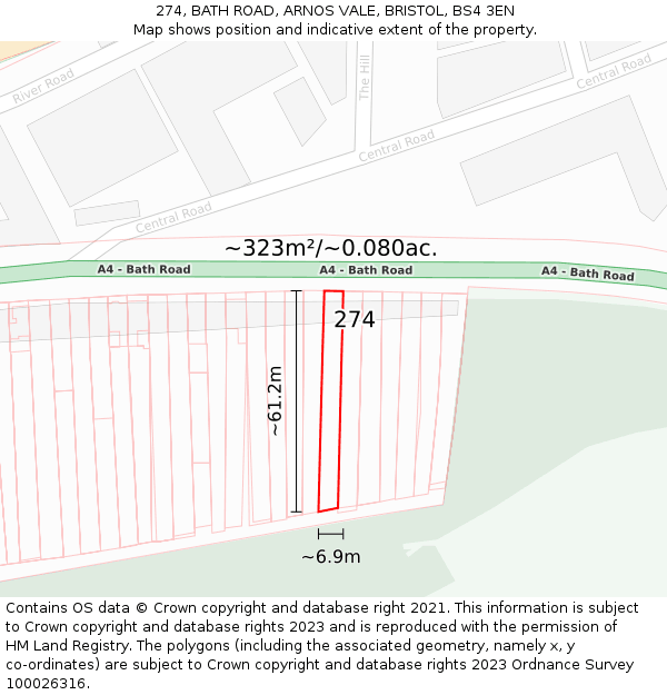 274, BATH ROAD, ARNOS VALE, BRISTOL, BS4 3EN: Plot and title map