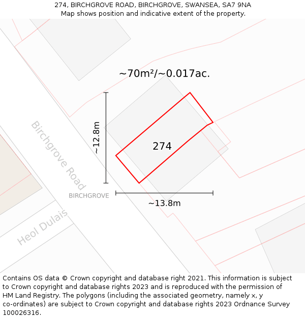 274, BIRCHGROVE ROAD, BIRCHGROVE, SWANSEA, SA7 9NA: Plot and title map