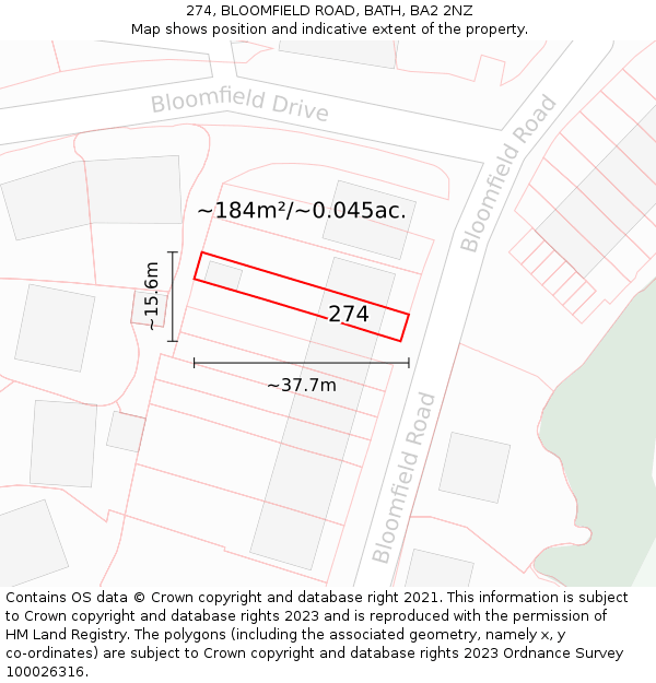 274, BLOOMFIELD ROAD, BATH, BA2 2NZ: Plot and title map