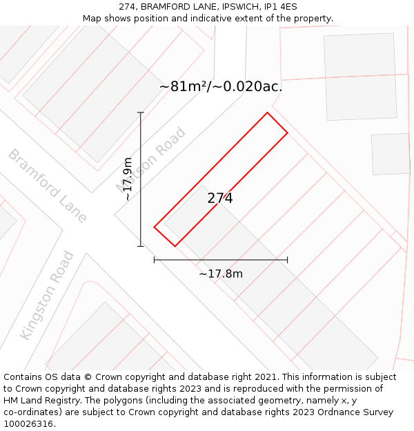 274, BRAMFORD LANE, IPSWICH, IP1 4ES: Plot and title map