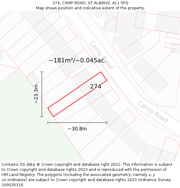 274, CAMP ROAD, ST ALBANS, AL1 5PQ: Plot and title map