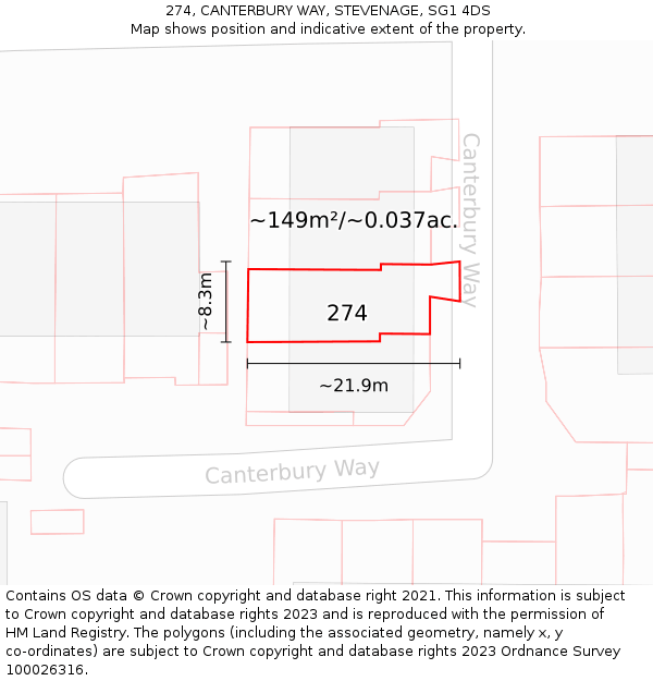 274, CANTERBURY WAY, STEVENAGE, SG1 4DS: Plot and title map