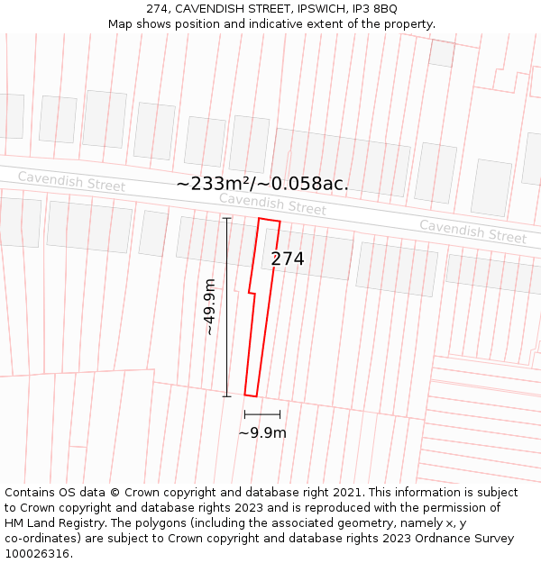 274, CAVENDISH STREET, IPSWICH, IP3 8BQ: Plot and title map