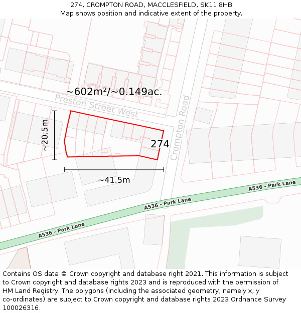 274, CROMPTON ROAD, MACCLESFIELD, SK11 8HB: Plot and title map