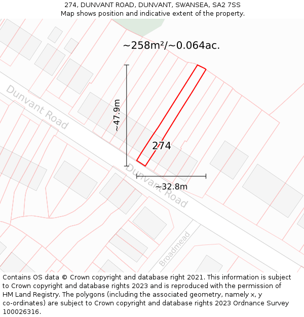 274, DUNVANT ROAD, DUNVANT, SWANSEA, SA2 7SS: Plot and title map