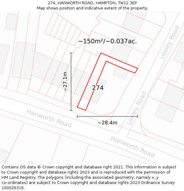 274, HANWORTH ROAD, HAMPTON, TW12 3EP: Plot and title map