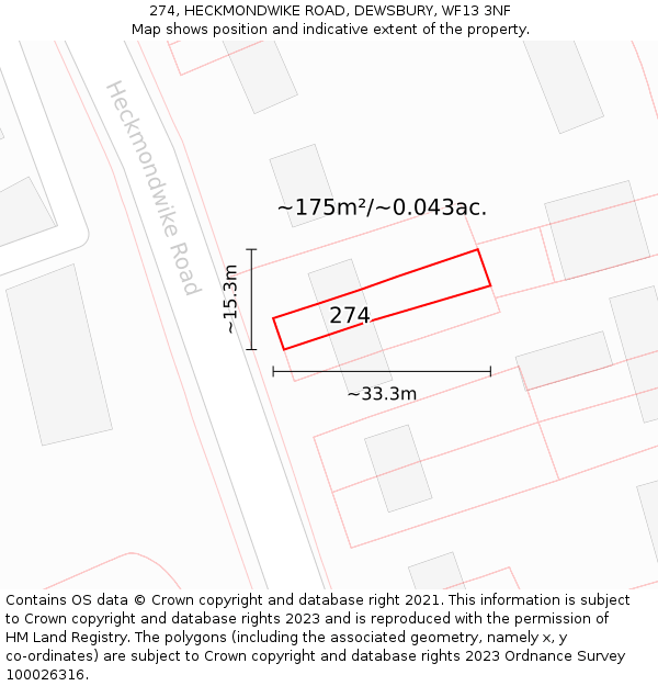 274, HECKMONDWIKE ROAD, DEWSBURY, WF13 3NF: Plot and title map