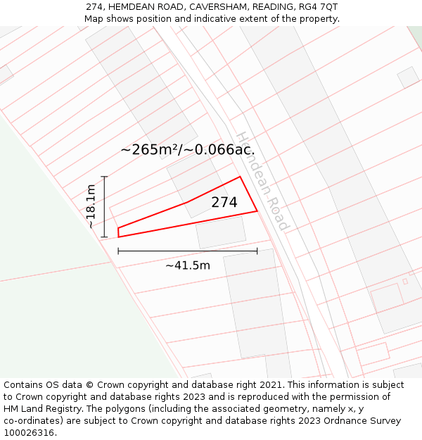 274, HEMDEAN ROAD, CAVERSHAM, READING, RG4 7QT: Plot and title map