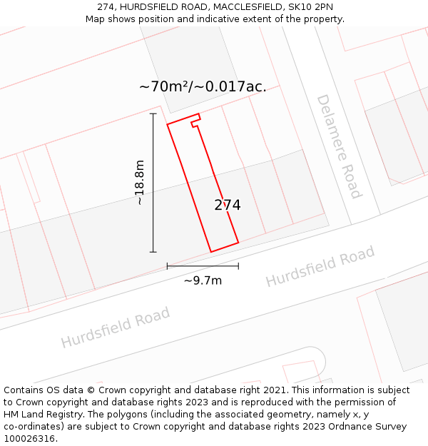 274, HURDSFIELD ROAD, MACCLESFIELD, SK10 2PN: Plot and title map