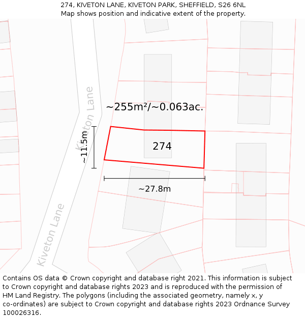 274, KIVETON LANE, KIVETON PARK, SHEFFIELD, S26 6NL: Plot and title map
