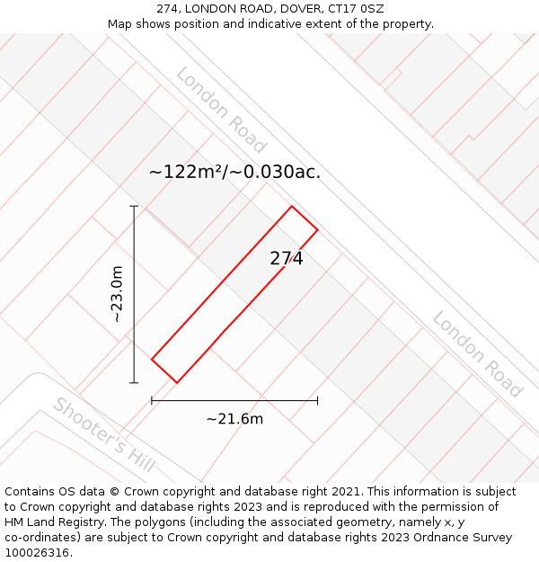 274, LONDON ROAD, DOVER, CT17 0SZ: Plot and title map