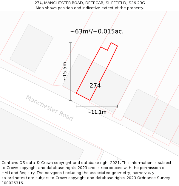 274, MANCHESTER ROAD, DEEPCAR, SHEFFIELD, S36 2RG: Plot and title map